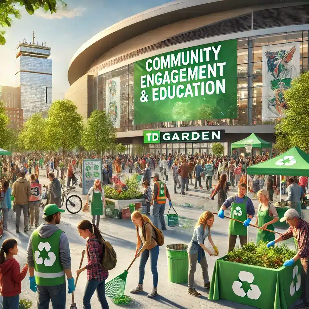 An image representing the community engagement and education initiatives at TD Garden in Boston. The scene features a group of volunteers participating