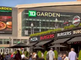 7 Unforgettable Dining Spots Around TD Garden You Can’t Miss on Game Day! dining near TD Garden in Boston during the daytime, showcasing a variety of restaurants with outdoor seating. People are enjoying meals