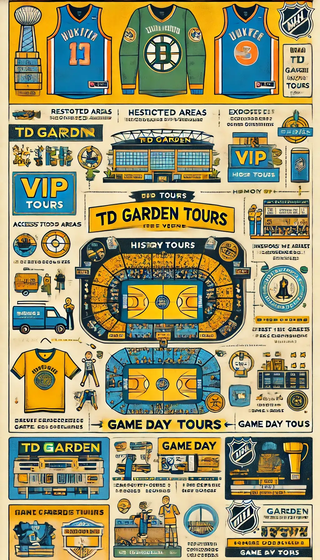 The infographic illustrating the different types of tours and experiences available at TD Garden with improved layout. 