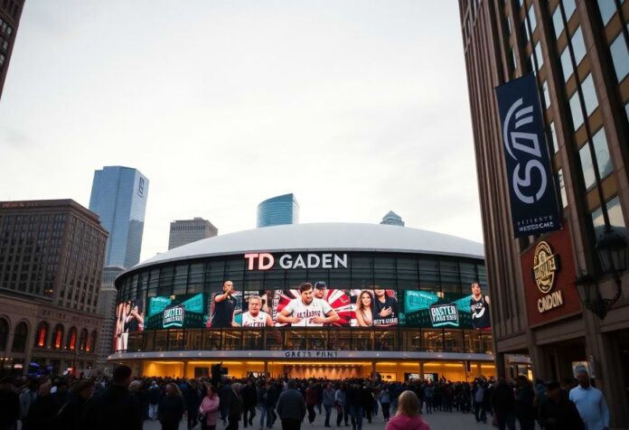 a large crowd of people outside a stadium - TD Garden